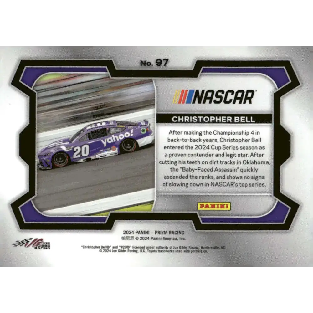 2024 Panini Prizm Rides #97 Christopher Bell NM-MT Yahoo/Joe Gibbs Racing/Toyota Racing Card - Racing Card Single