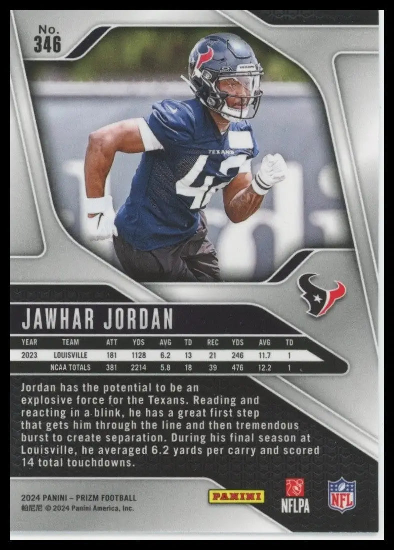 2024 Panini Prizm Rookie Jawhar Jordan #346 Houston Texans Football Card NFL - Football Card Single