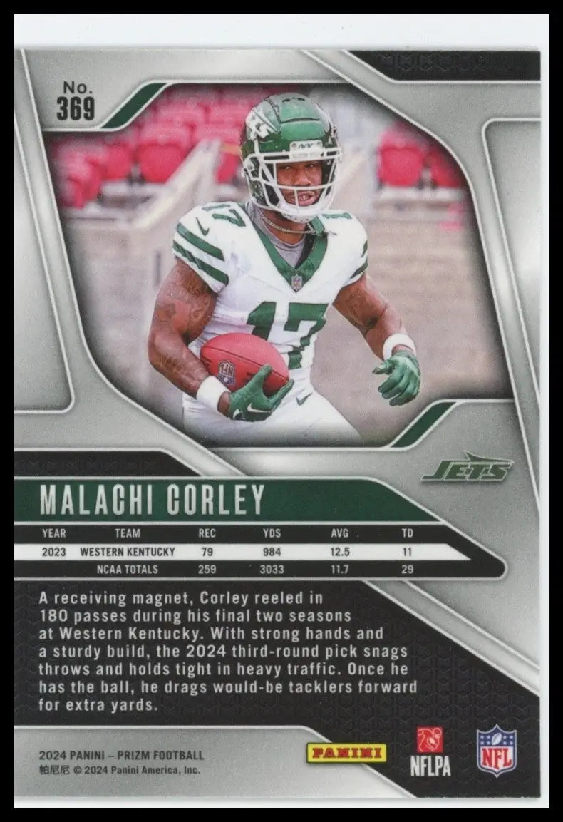 2024 Panini Prizm Rookie Malachi Corley #369 New York Jets Football Card NFL - Football Card Single