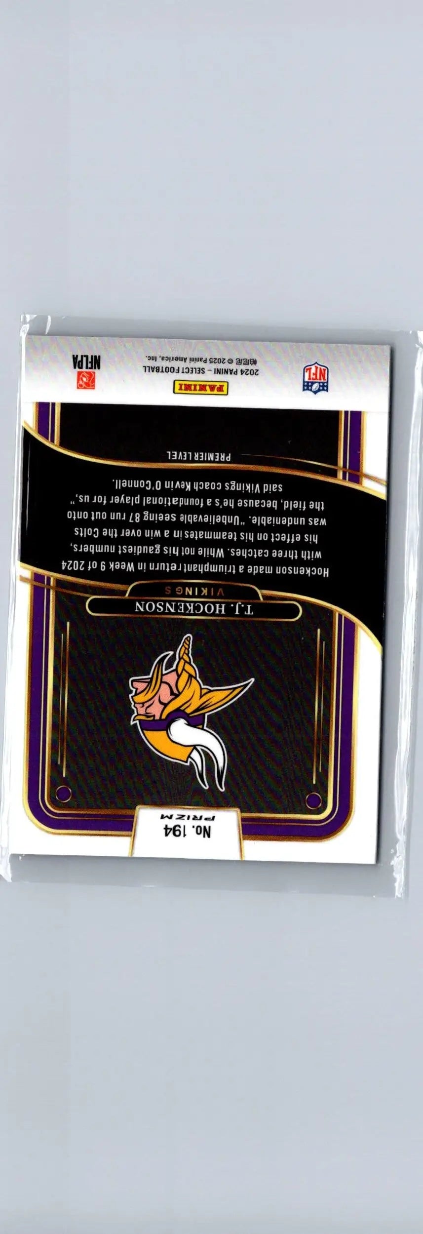 Minnesota Vikings T.J. Hockenson Green & Red Prizm Shock trading card from Panini Select