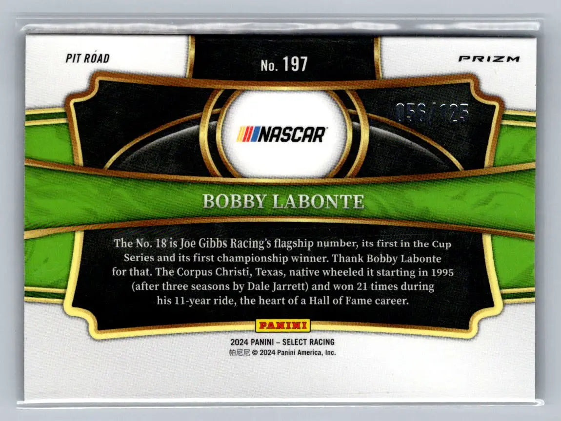 2024 Panini Select #197 Bobby Labonte Maroon Prizms #/125 Joe Gibbs Racing - Racing Card Single