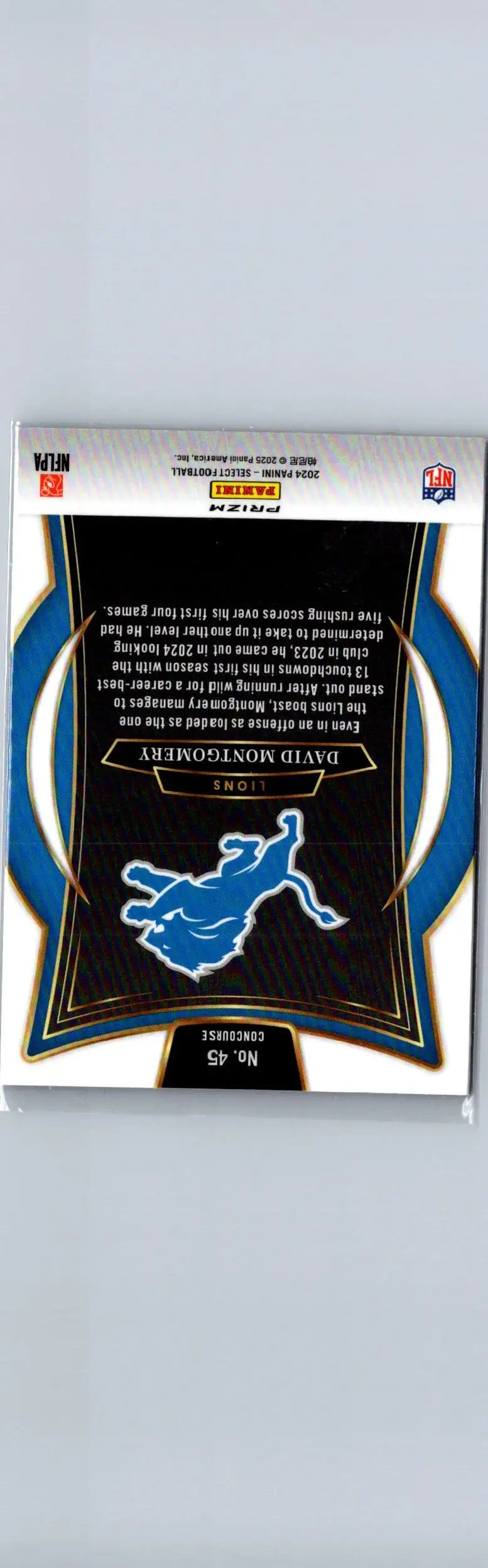 Football trading card featuring Detroit Lions logo and David Montgomery Black Green Prizm Shock