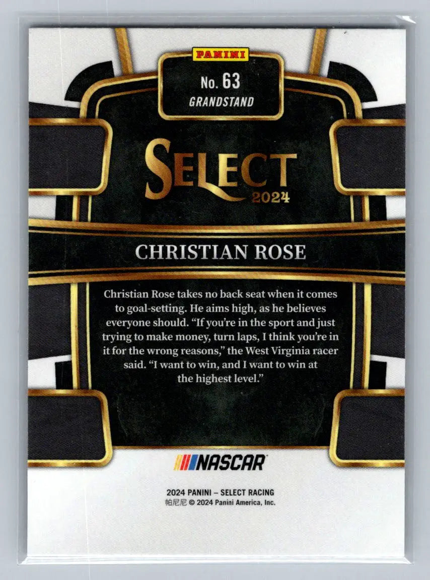 2024 Panini Select #63 Christian Rose AM Racing Rookie - Racing Card Single