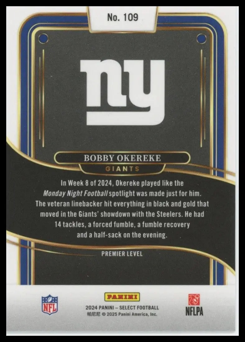 2024 Panini Select - Premier Level Bobby Okereke #109 - Football Card Single