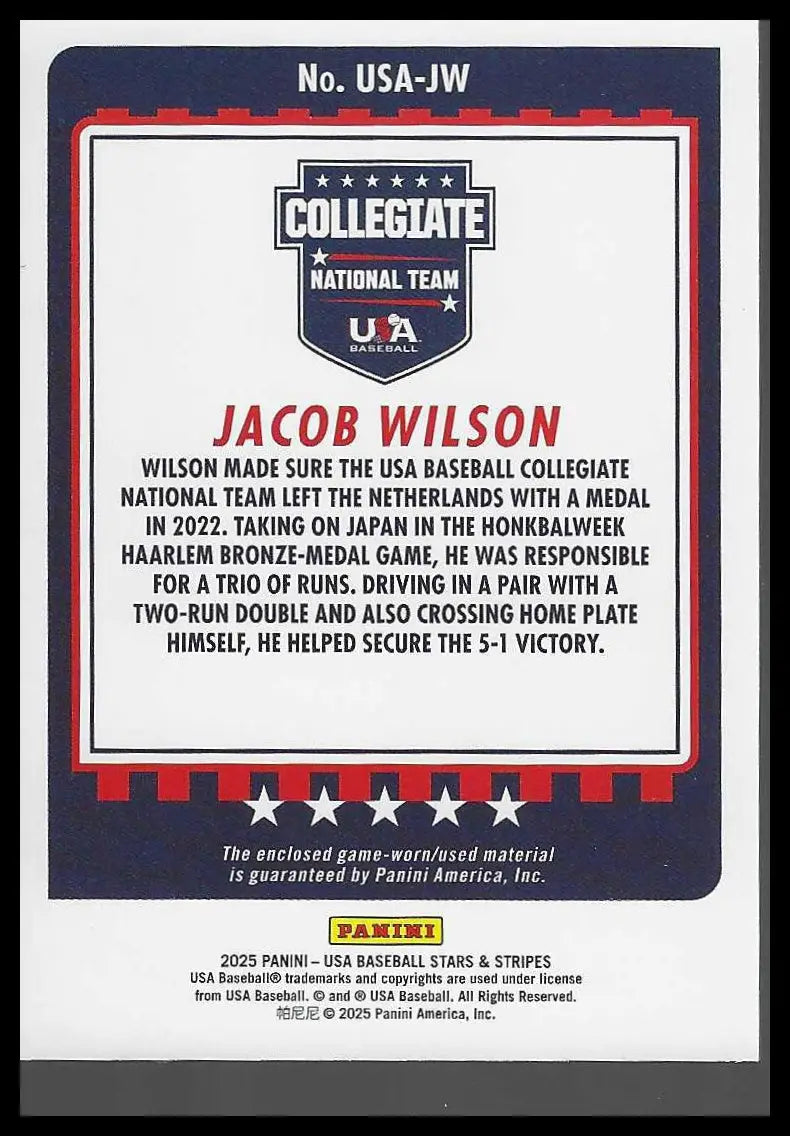 2024 Panini Stars & Stripes USA Baseball Materials #28 Ryan Stafford