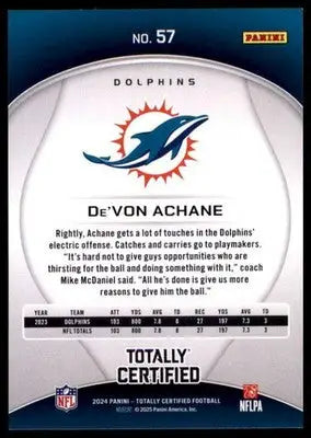 2024 Panini Totally Certified De’Von Achane 57 Miami Dolphins - Football Card Single