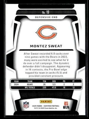 2024 Panini Totally Certified Montez Sweat #19 Chicago Bears - Football Card Single