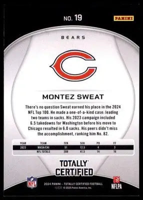 2024 Panini Totally Certified Montez Sweat 19 Chicago Bears - Football Card Single