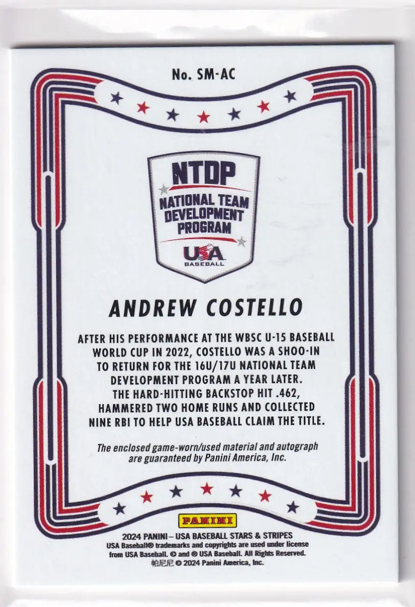2024 Panini USA Auto Relic Andrew Costello - Baseball Card Single