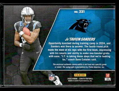 2024 Panini Zenith #231 Ja’Tavion Sanders Rookie Patch Autographs Ice #/50 - Football Card Single