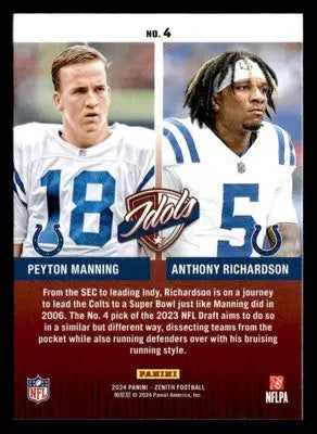2024 Panini Zenith #4 Anthony Richardson / Peyton Manning Idols - Football Card Single