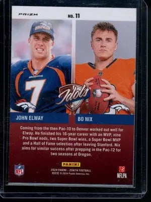 2024 Panini Zenith Bo Nix John Elway #11 Orange RC Football - Football Card Single