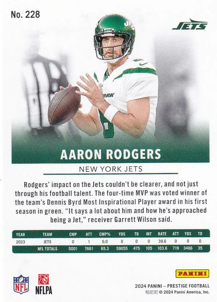 2024 PRESTIGE #228 AARON RODGERS- NEW YORK JETS - Football Card Single