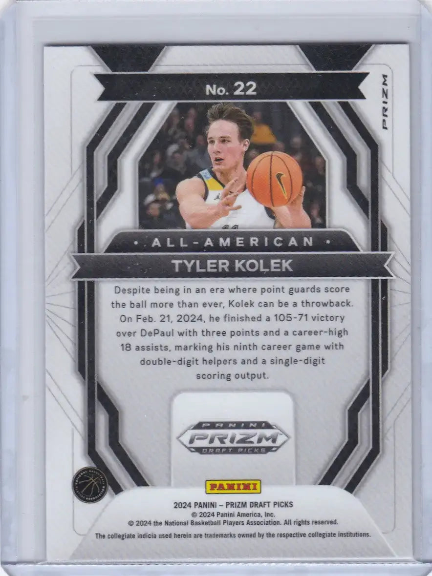 2024 PRIZM DRAFT PICK #22 TYLER KOLEK PRUPLE WAVE- NEW YORK KNICKS - Basketball Card Single