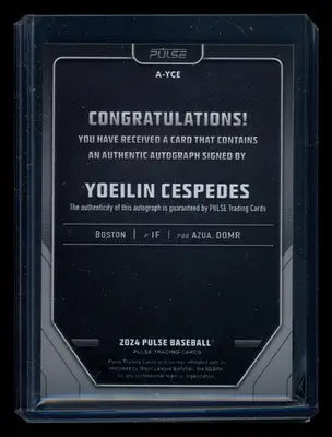 2024 Pulse Baseball Yoeilin Cespedes #A-YCE Auto Baseball - Baseball Card Single
