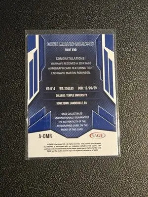 2024 SAGE HIT #A-DMR David Martin-Robinson Autographs Red (Low Series) - Other