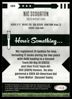 2024 SAGE Nic Scourton #185 Football - Football Card Single