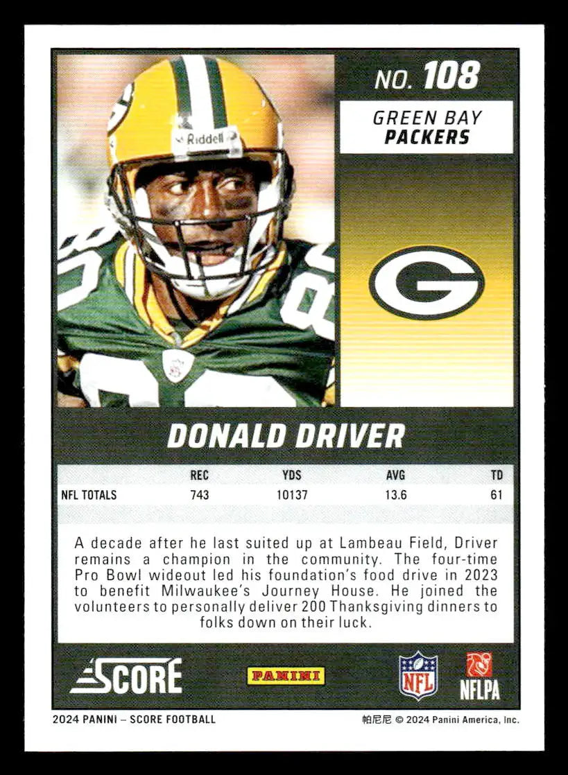 2024 Score #108 Donald Driver - Football Card Single