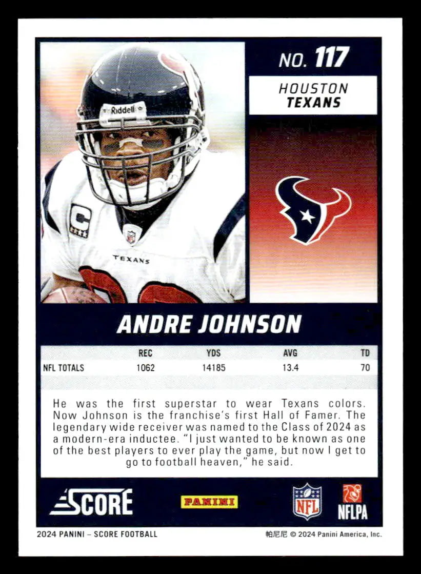 2024 Score #117 Andre Johnson - Football Card Single