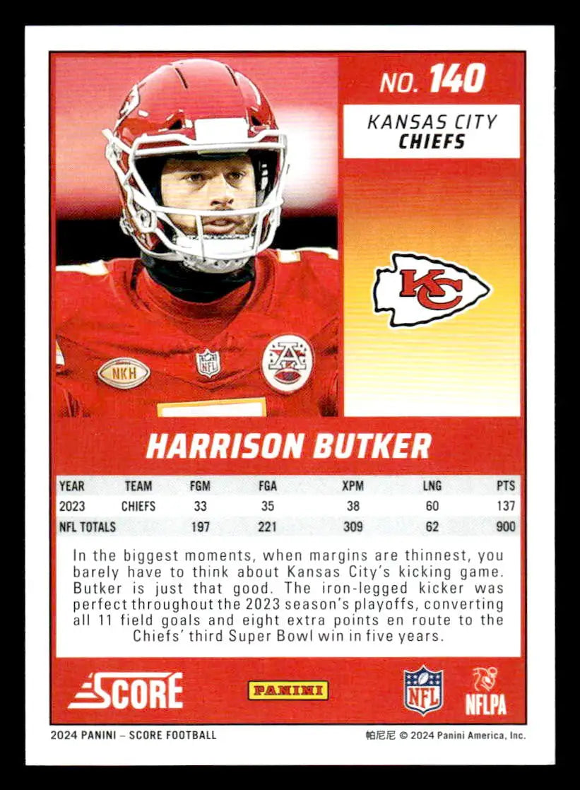 2024 Score #140 Harrison Butker - Football Card Single