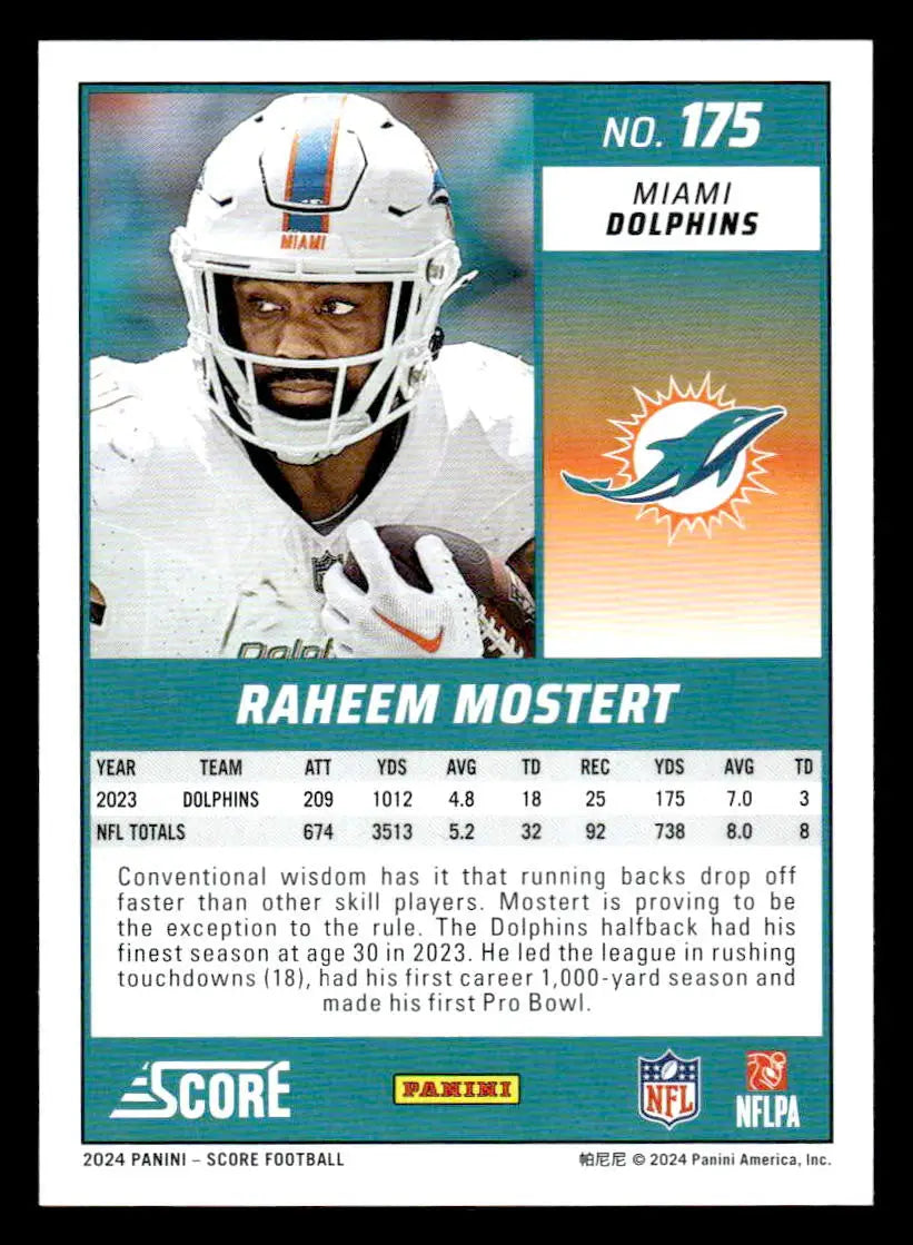2024 Score #175 Raheem Mostert Miami Dolphins - Football Card Single