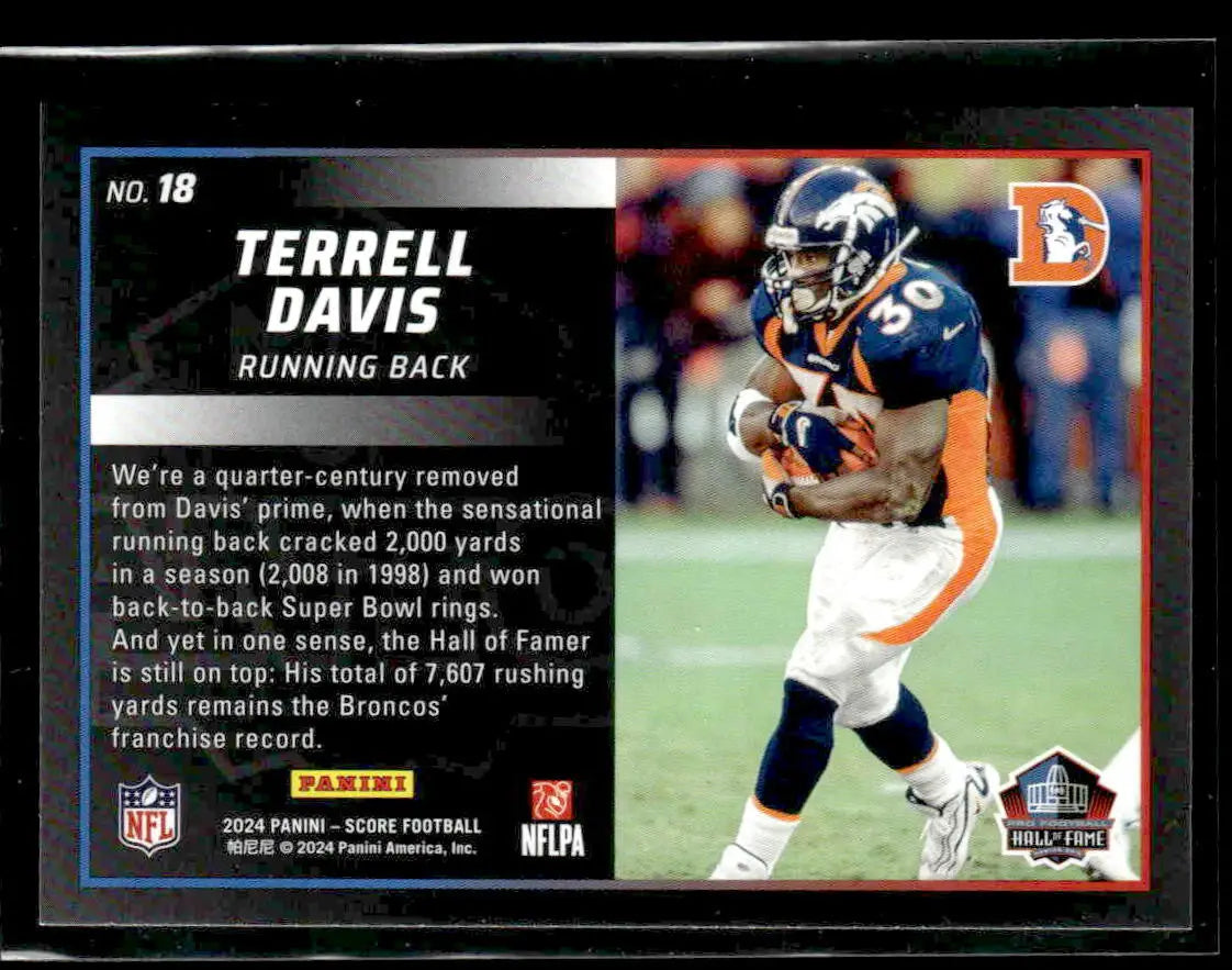 2024 Score #18 Terrell Davis Men of Canton Showcase #/100 - Football Card Single