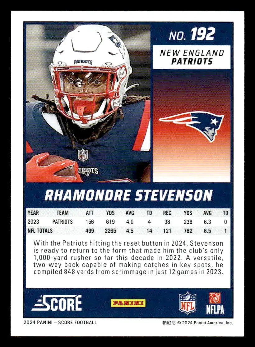 2024 Score #192 Rhamondre Stevenson - Football Card Single