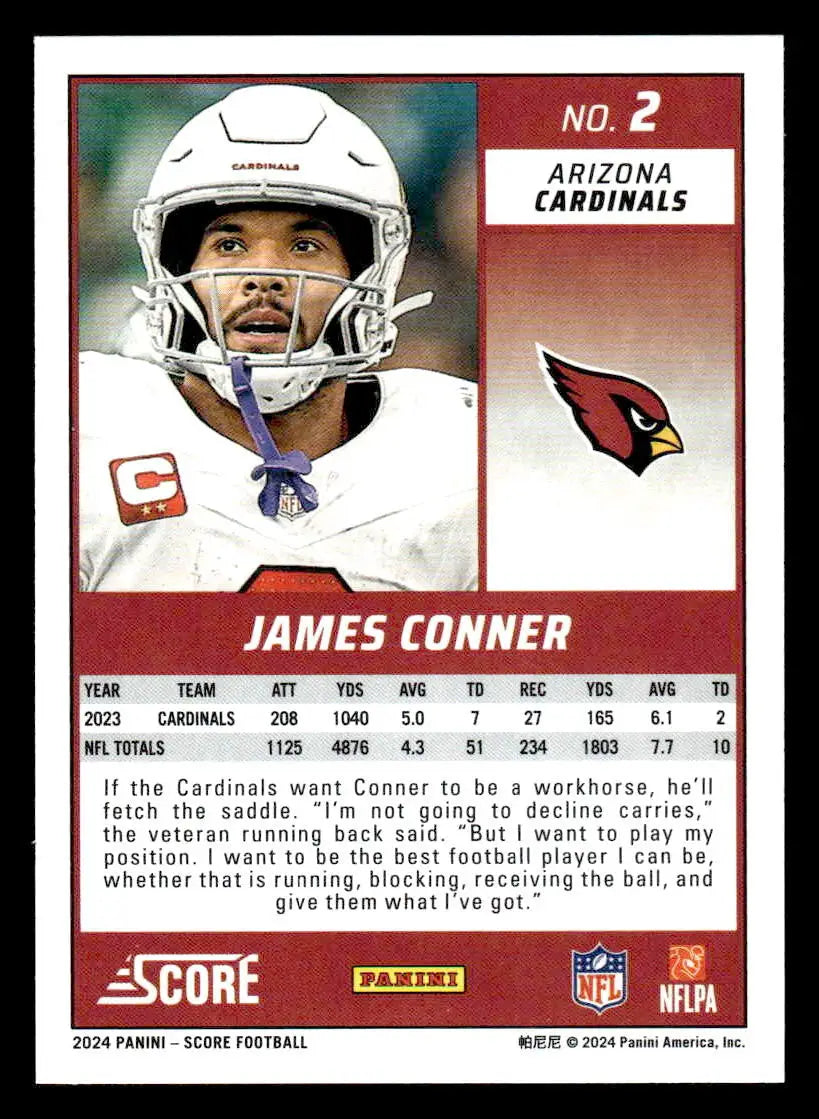 2024 Score #2 James Conner - Football Card Single