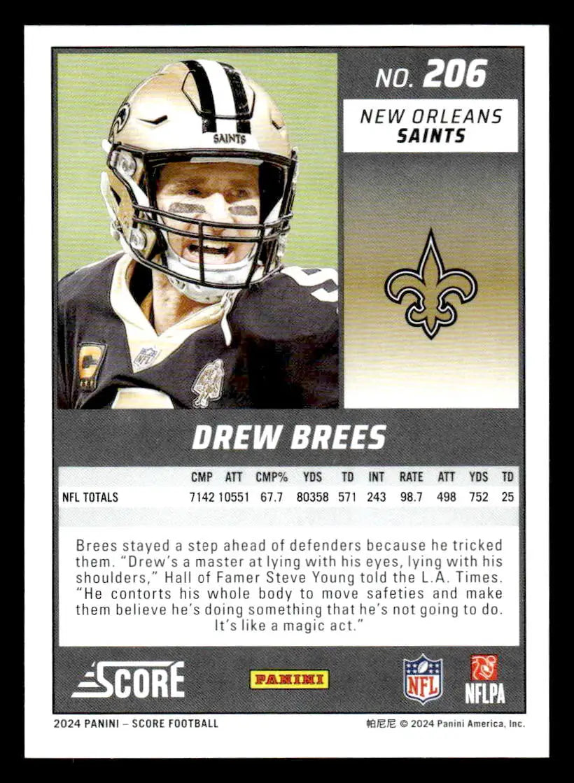 2024 Score #206 Drew Brees - Football Card Single