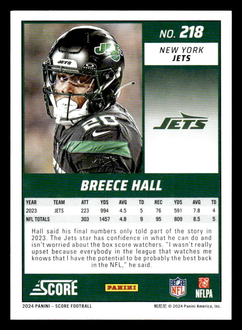 2024 Score #218 Breece Hall - Football Card Single