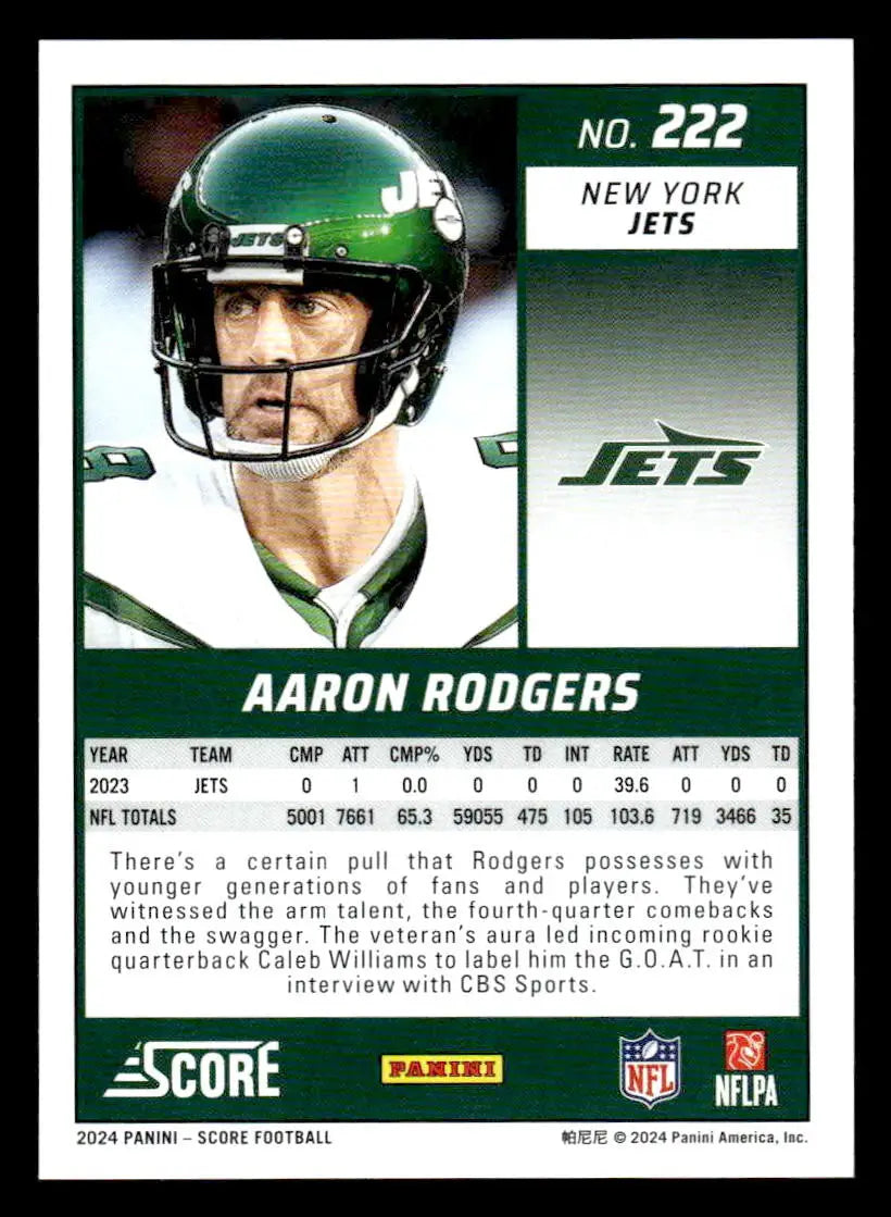 2024 Score #222 Aaron Rodgers - Football Card Single