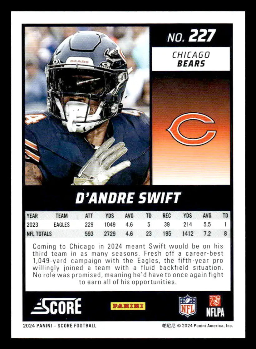 2024 Score #227 D’Andre Swift - Football Card Single