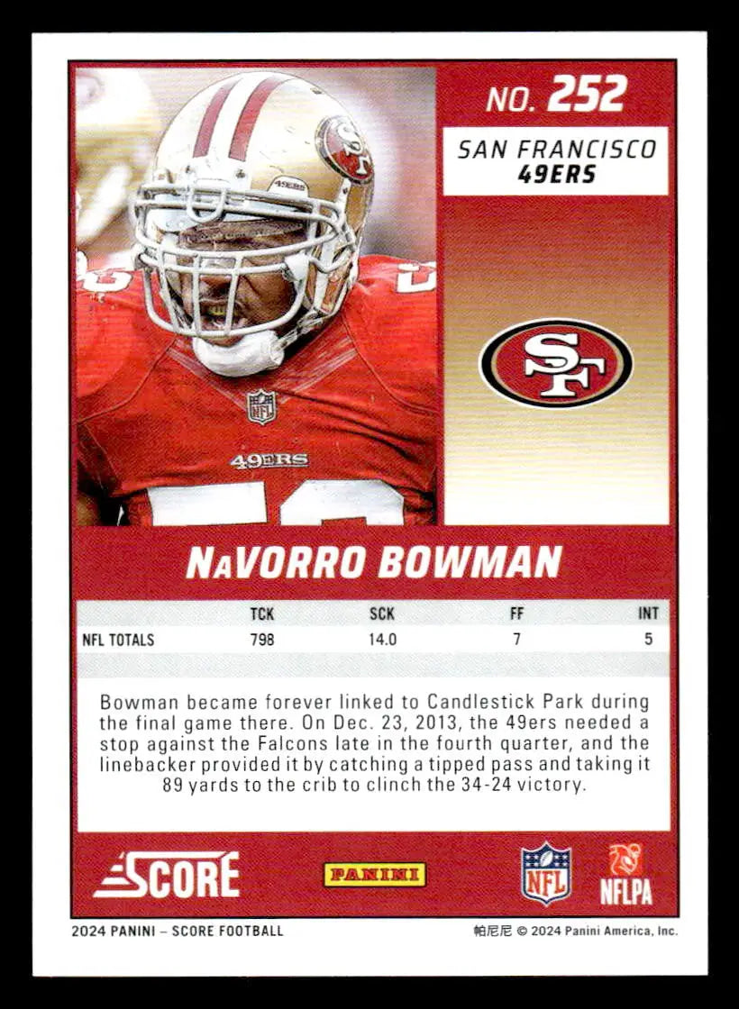 2024 Score #252 Navorro Bowman - Football Card Single