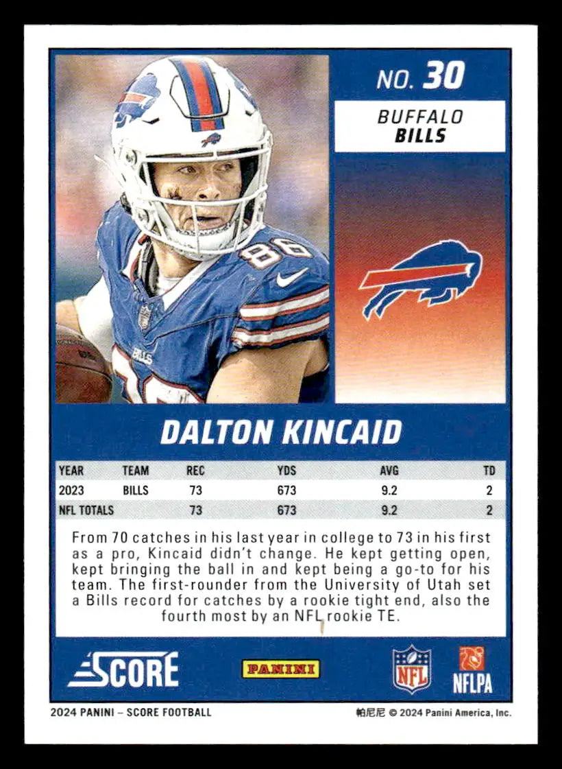 2024 Score #30 Dalton Kincaid - Football Card Single