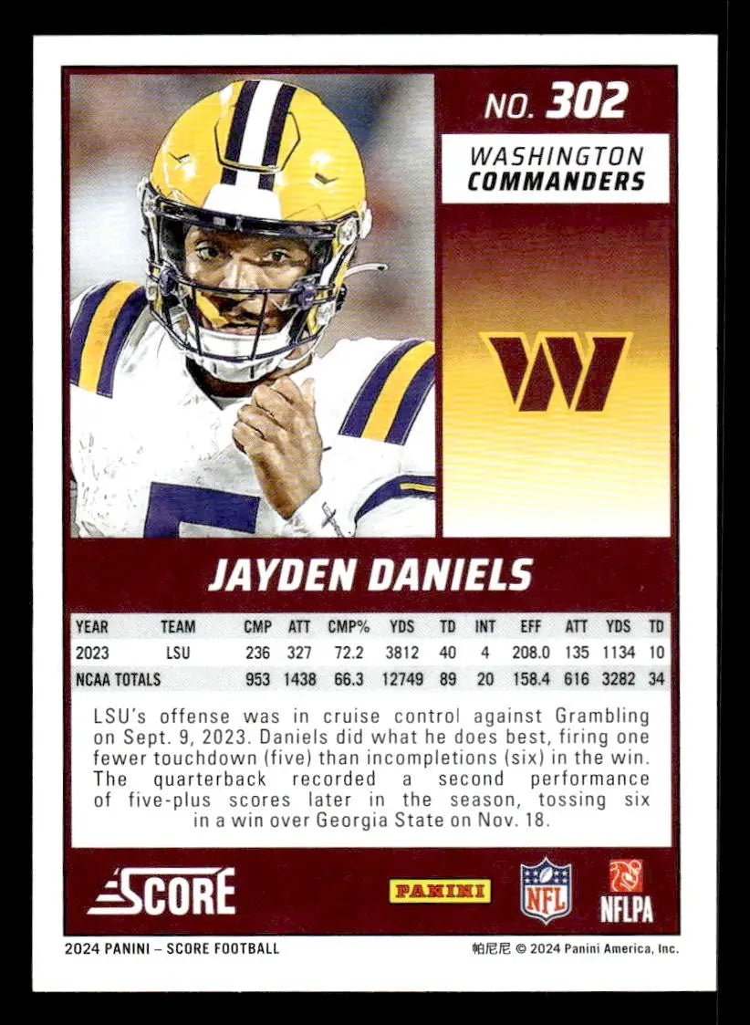 2024 Score #302 Jayden Daniels - Football Card Single