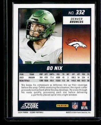 2024 Score #332 Bo Nix - Football Card Single