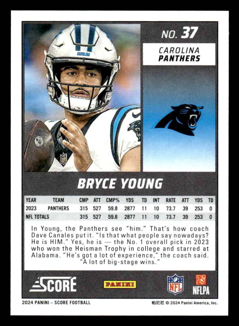 2024 Score #37 Bryce Young - Football Card Single
