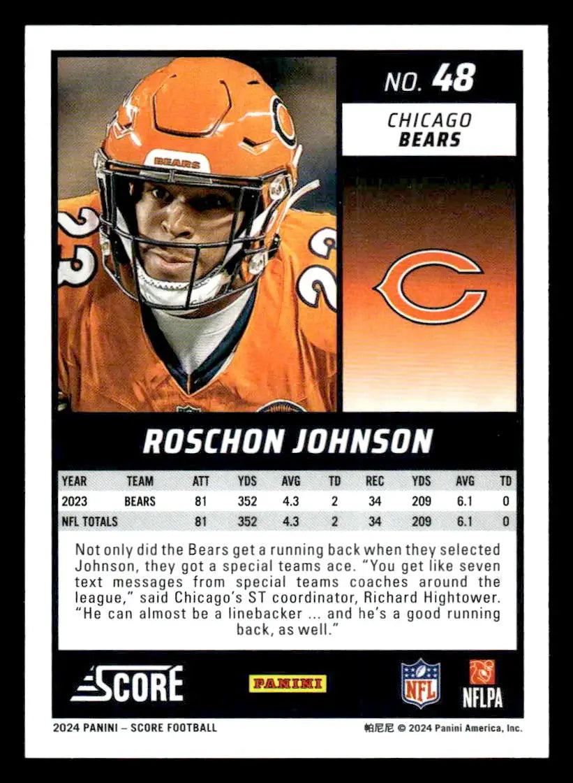 2024 Score #48 Roschon Johnson - Football Card Single