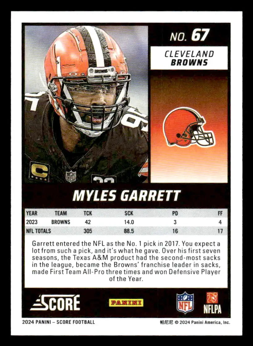 2024 Score #67 Myles Garrett - Football Card Single