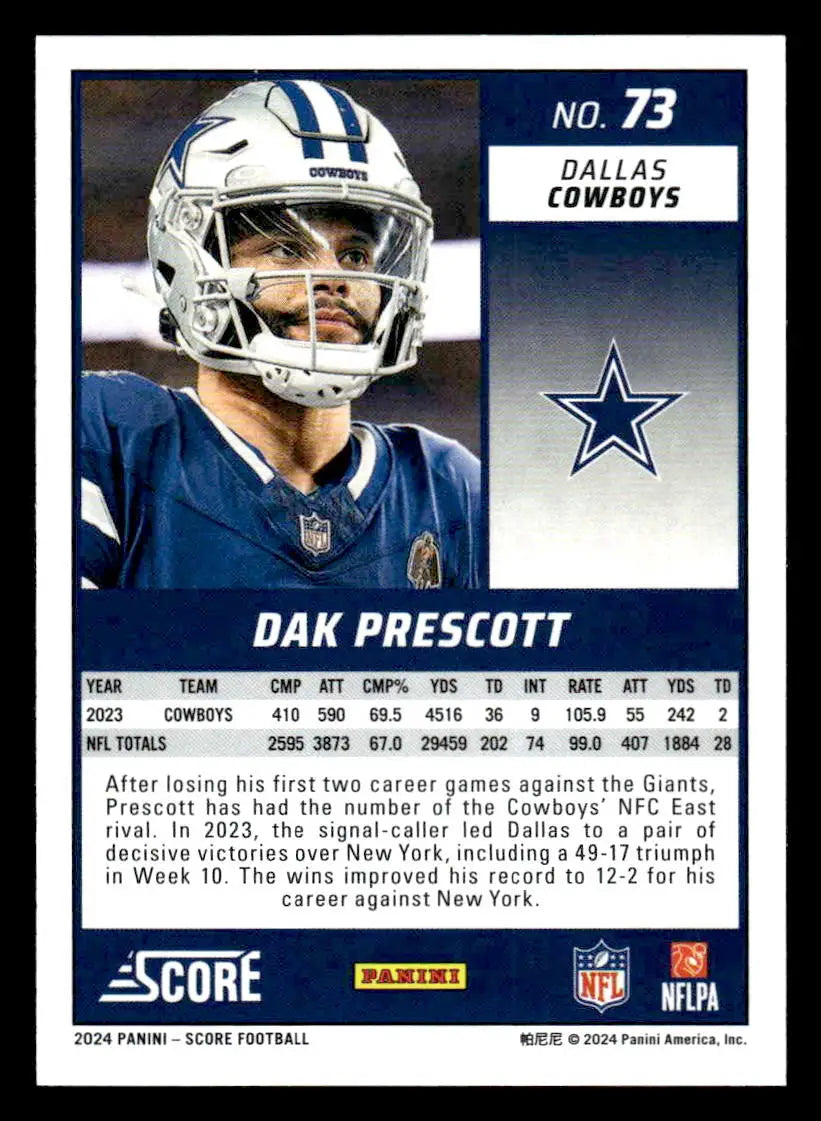2024 Score #73 Dak Prescott - Football Card Single