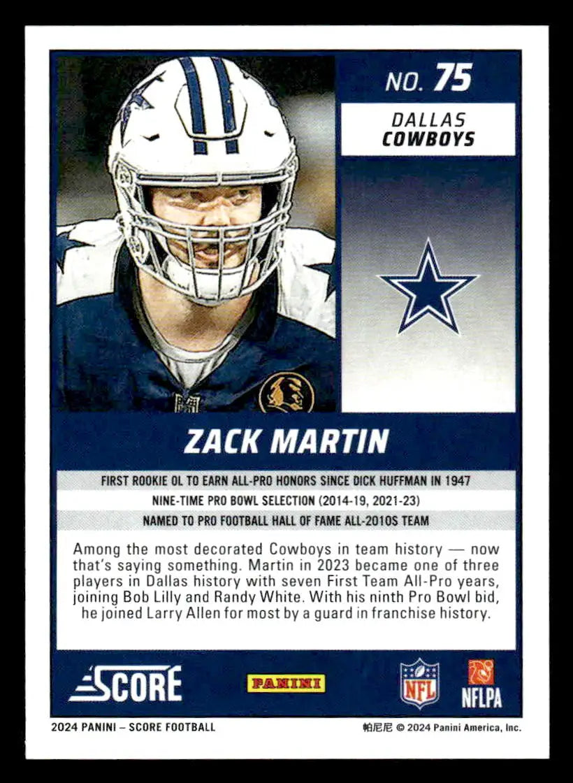 2024 Score #75 Zack Martin - Football Card Single