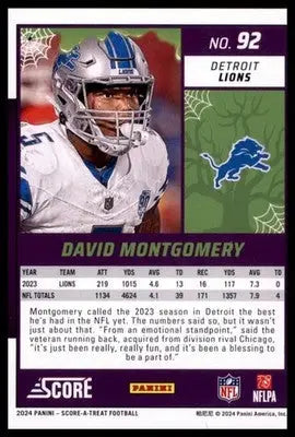2024 Score-A-Treat - Green Bats Base David Montgomery Detroit Lions 92 - Football Card Single