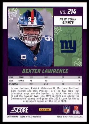 2024 Score-A-Treat - Green Bats Base Dexter Lawrence New York Giants 214 - Football Card Single