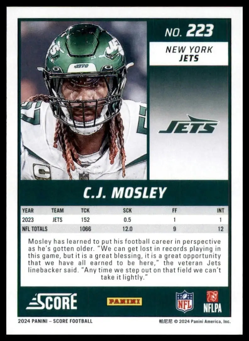 2024 Score CJ Mosley #223 New York Jets Football Card NFL Sports