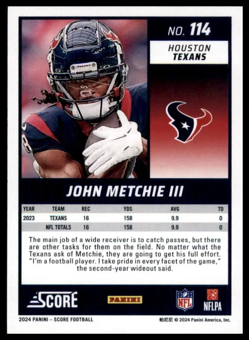 2024 Score John Metchie III #114 Houston Texans Football Card NFL Sports