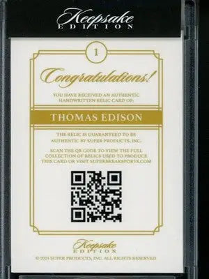 2024 Super Products Keepsake Edition Thomas Edison 080/100 Handwritten Relic #1 - Other