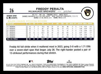 2024 Topps #26 Freddy Peralta - Baseball Card Single