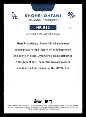 Baseball card featuring Shohei Ohtani from 2024 Topps 50/50 series