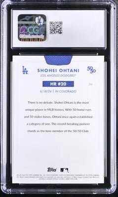 Shohei Ohtani baseball card in protective case from 2024 Topps 50/50 Shohei Ohtani series