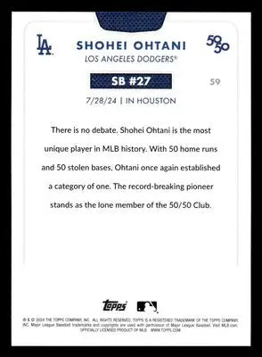 Collectible Shohei Ohtani baseball card from 2024 Topps 50/50 series